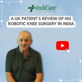 UK patient Alan reviewing his robotic knee surgery in India on an IndiCure testimonial.