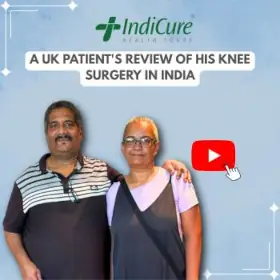 UK patient Jose and his partner reviewing his bilateral knee replacement experience in India.