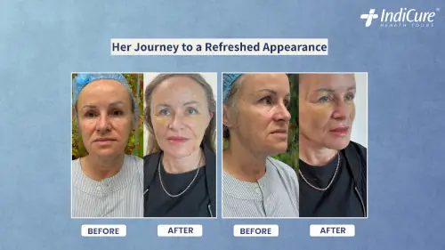 Nicola's before and after her mini facelift procedure.