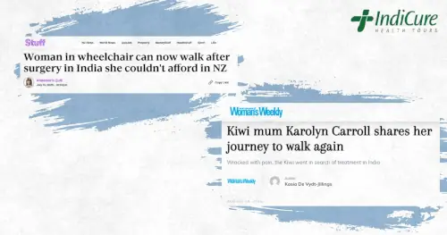 Links to New Zealand media coverage of Karolyn Carroll's spine surgery in India