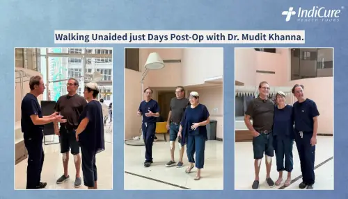 Phil Scheurich walking unaided just days after his knee replacement surgery in Mumbai, India